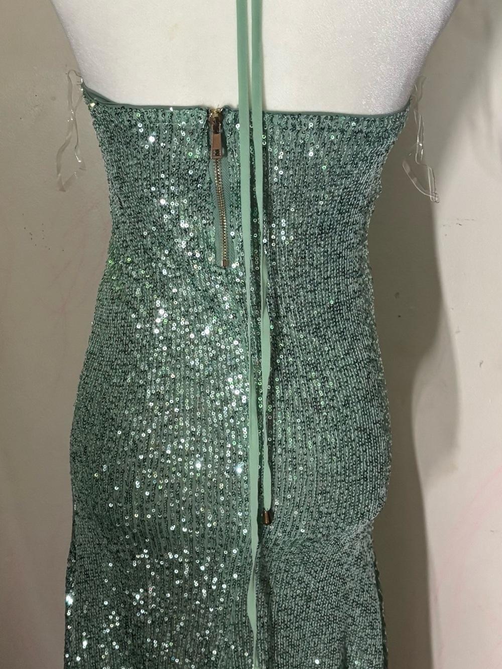 Women with Control Mint Green Sequin Backless Evening Dress